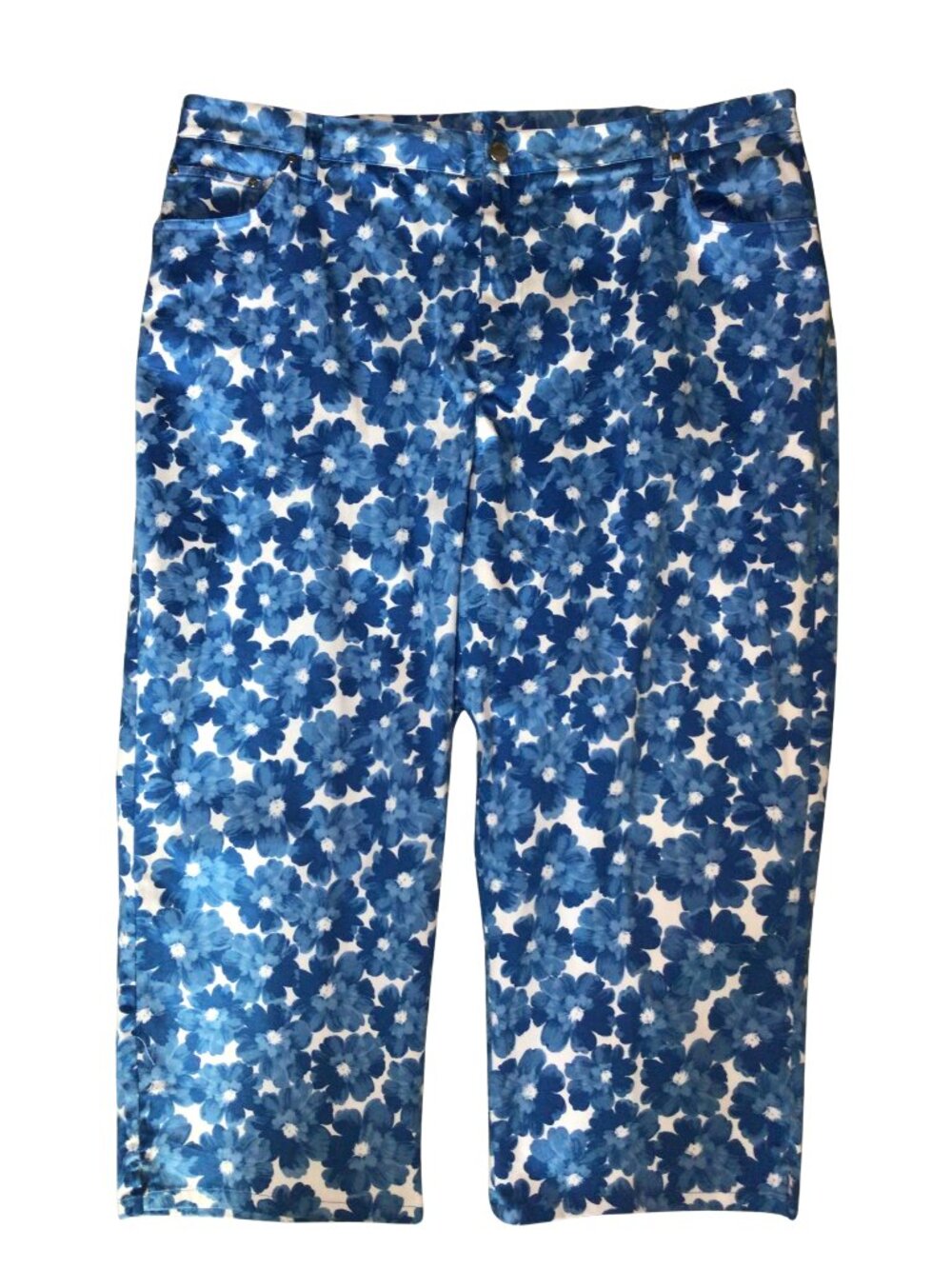 Jones New York Pants Women’s 20 W Blue White Floral Capri Cropped 20W Crop